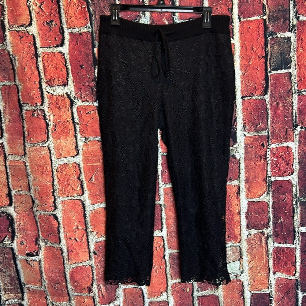 Womens Roi Black Lace  Drawstring Waist Cropped Pants medium
